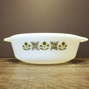 Fire King by Anchor Hocking Round Casserole Milk Glass Dish. Meadow Green